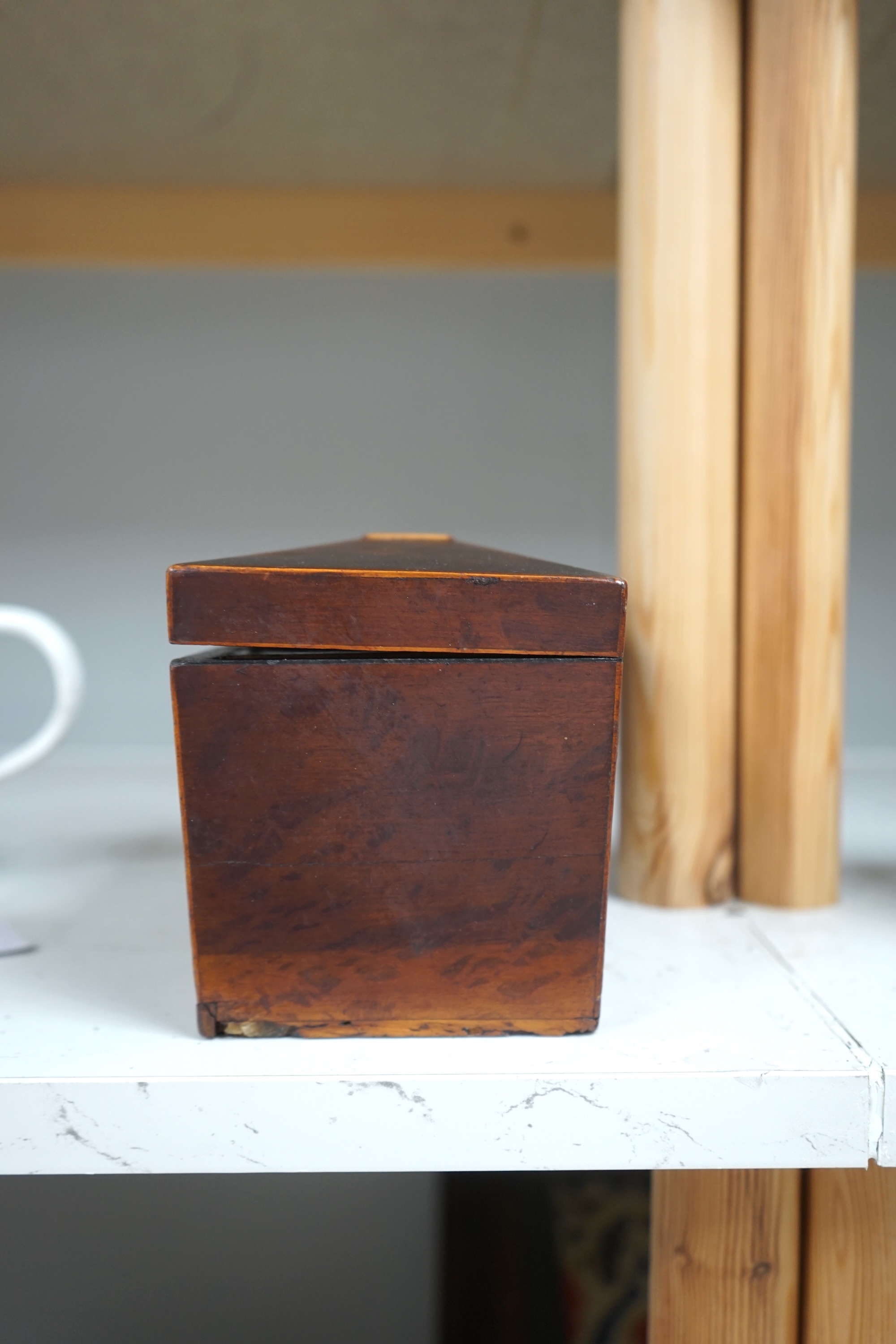 A Regency partridge wood tea caddy, 13cm high. Condition - fair.